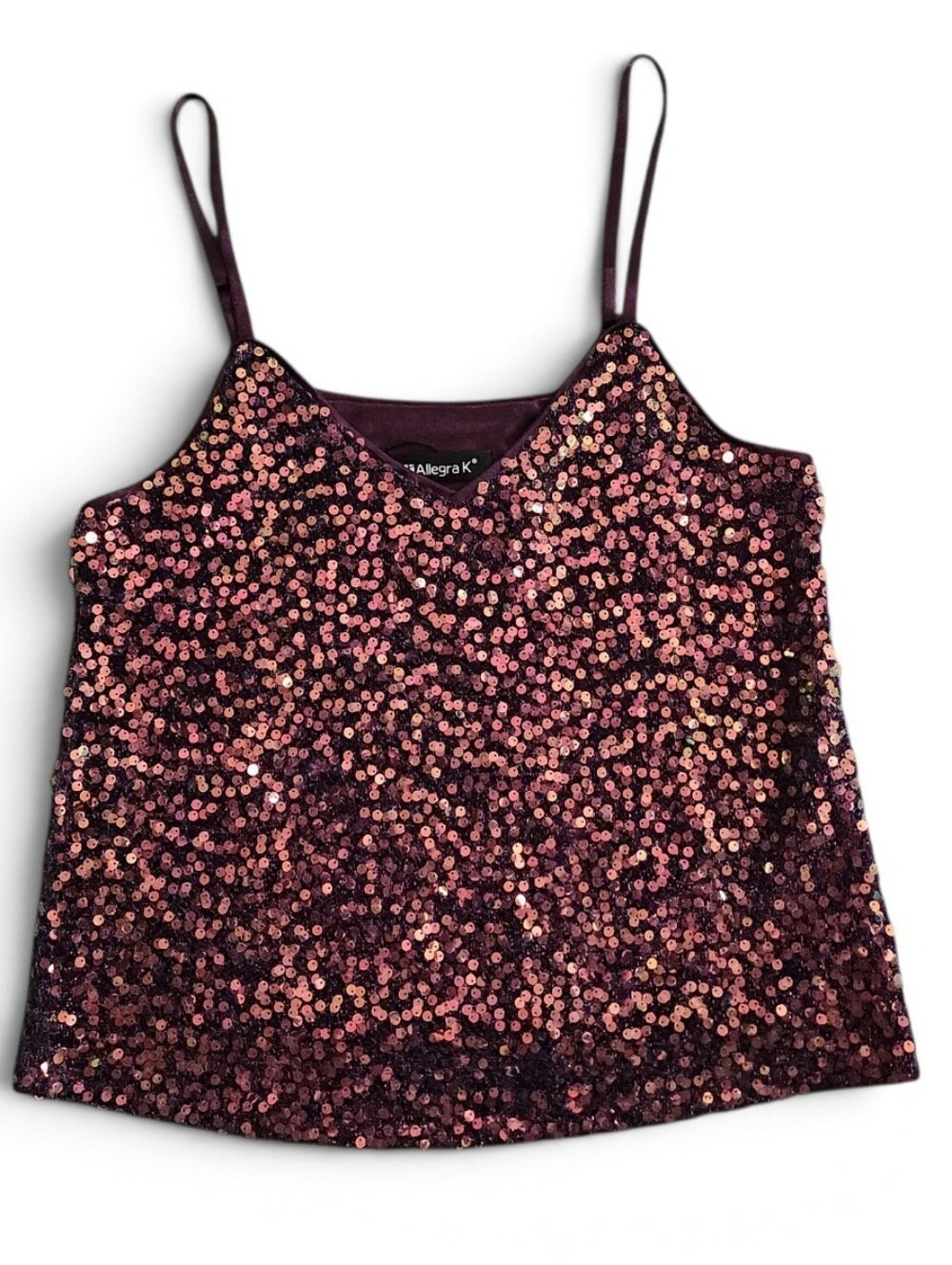 Allegra K Rose Purple Sequin Spaghetti Strap Cami-Size XS